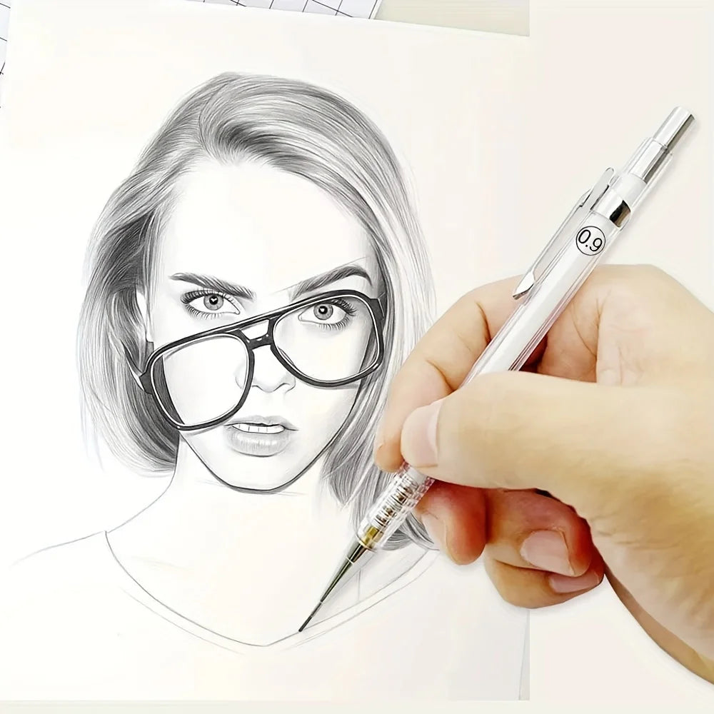 Transparent Mechanical Pencils 0.5 0.7 0.9mm with Lead 2B 60mm Art