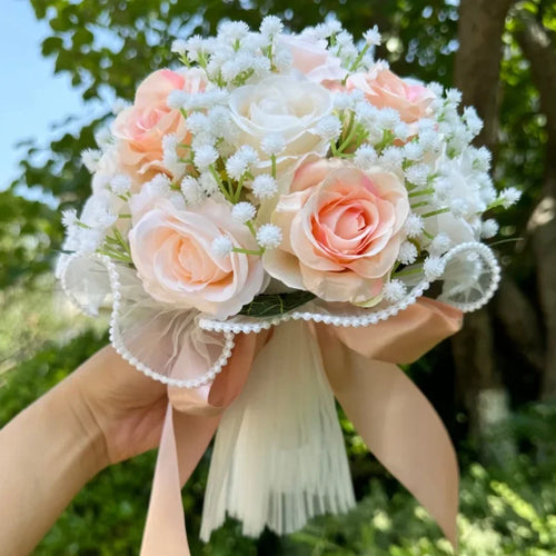 Wedding Bouquets for Bride Babysbreath Rose Bridesmaid Bouquets Silk