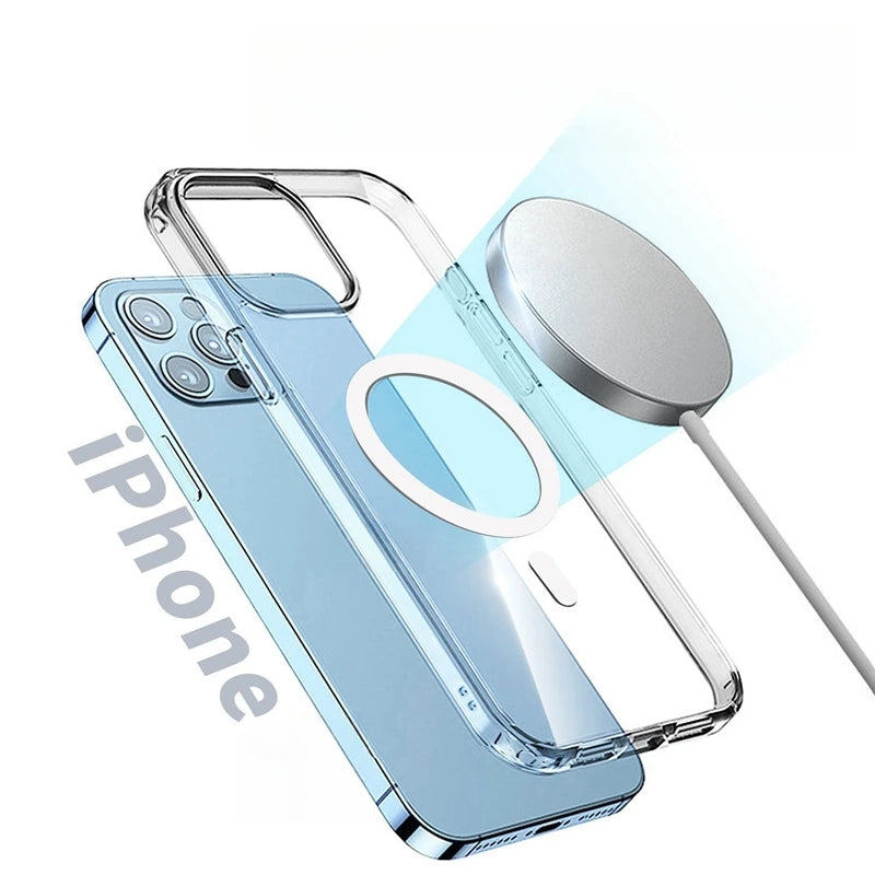 Luxury Clear Magsafe Case for iPhone 16 15 14 13 12 11 Pro Max 15 Plus