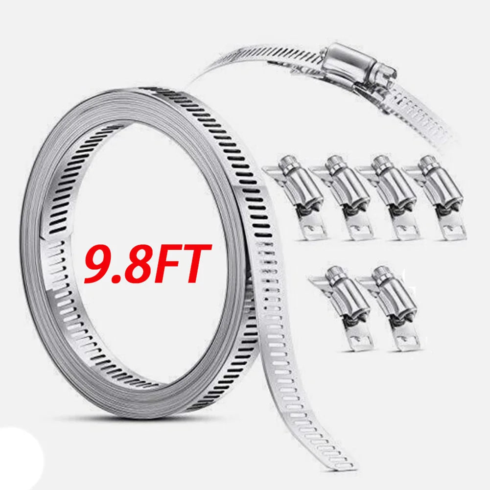 9.8ft Adjustable Large Hose Clamps Worm Gear Stainless Steel Clamp+6