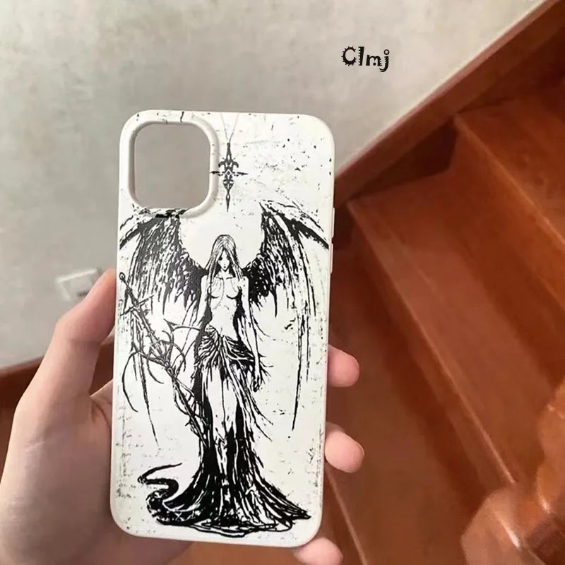 Clmj Punk Cool Angel Phone Case For iPhone 13 12 Mini 11 14 Pro Se