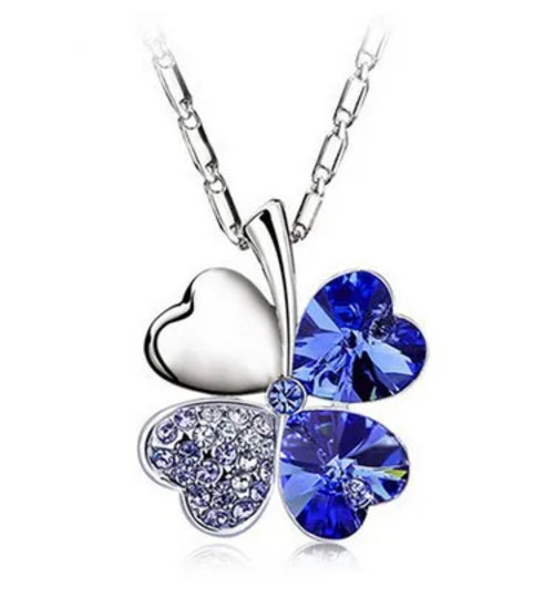 TRPOPSYN Crystal 4 Four Leaf Leaves Clover Pendant Necklaces Lover