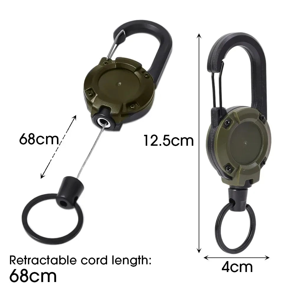 Retractable Heavy Duty Pull Reel Carabiner Key Chains Strong Steel