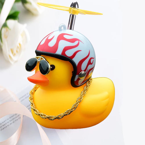 Car Duck With Helmet Broken Wind Pendant Small Yellow Duck Road Bike