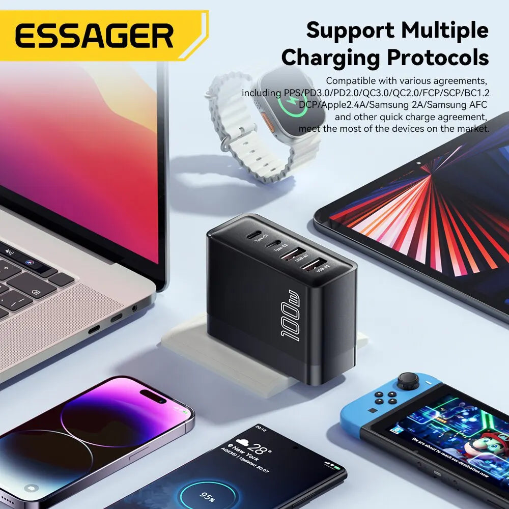 Essager 100W GaN USB Type C Caricabatterie PD QC Quick Charge 4.0 3.0