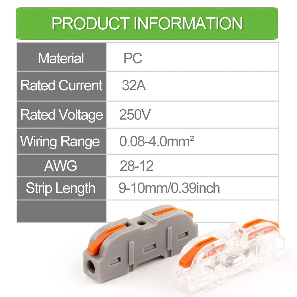 34/50pcs Lever Wire Connector For Quick Connection 28-12 AWG 1-to-1