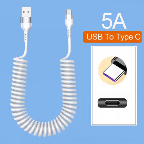 66W Fast Charging Spring Pull Telescopic 5A USB-A Typec Data Cable