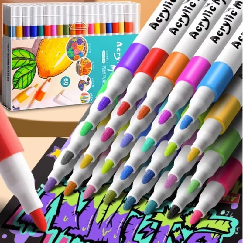 12-80 Colores Set Acrylic Paint Art Marker Pen Rock Painting for Kids