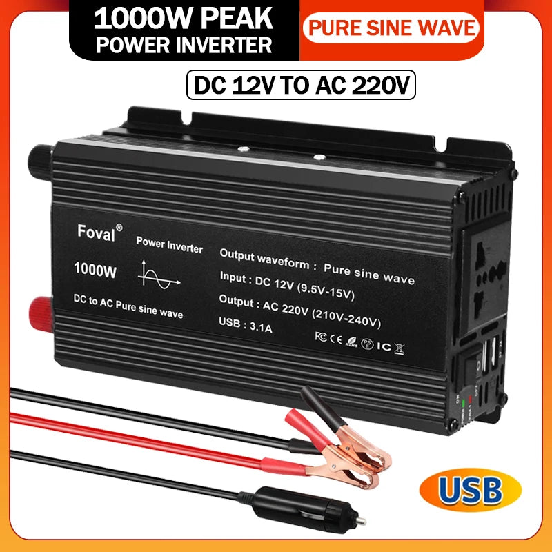 Pure Sine Wave 1000W 1500W 2200W 2600W DC 12V To AC 220V Car Power
