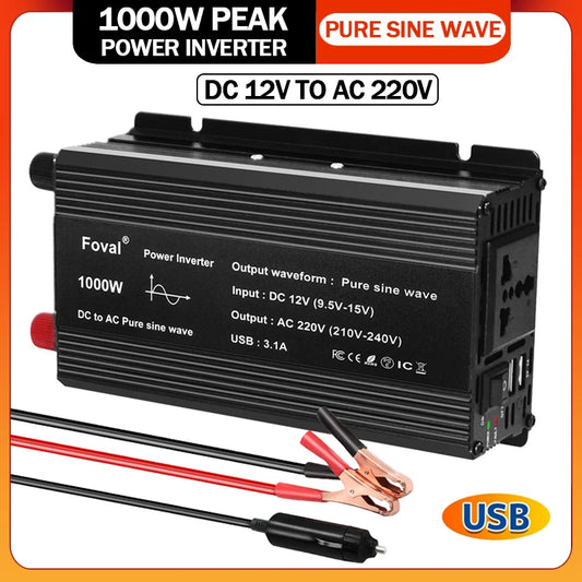 Pure Sine Wave 1000W 1500W 2200W 2600W DC 12V To AC 220V Car Power