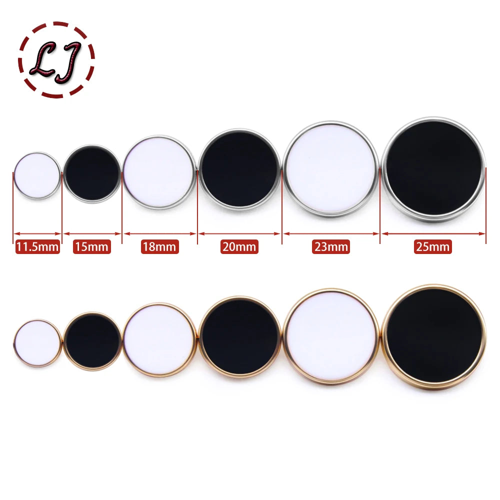 New 10pcs Golden Silver Metal Black White Sewing Buttons For Women Men