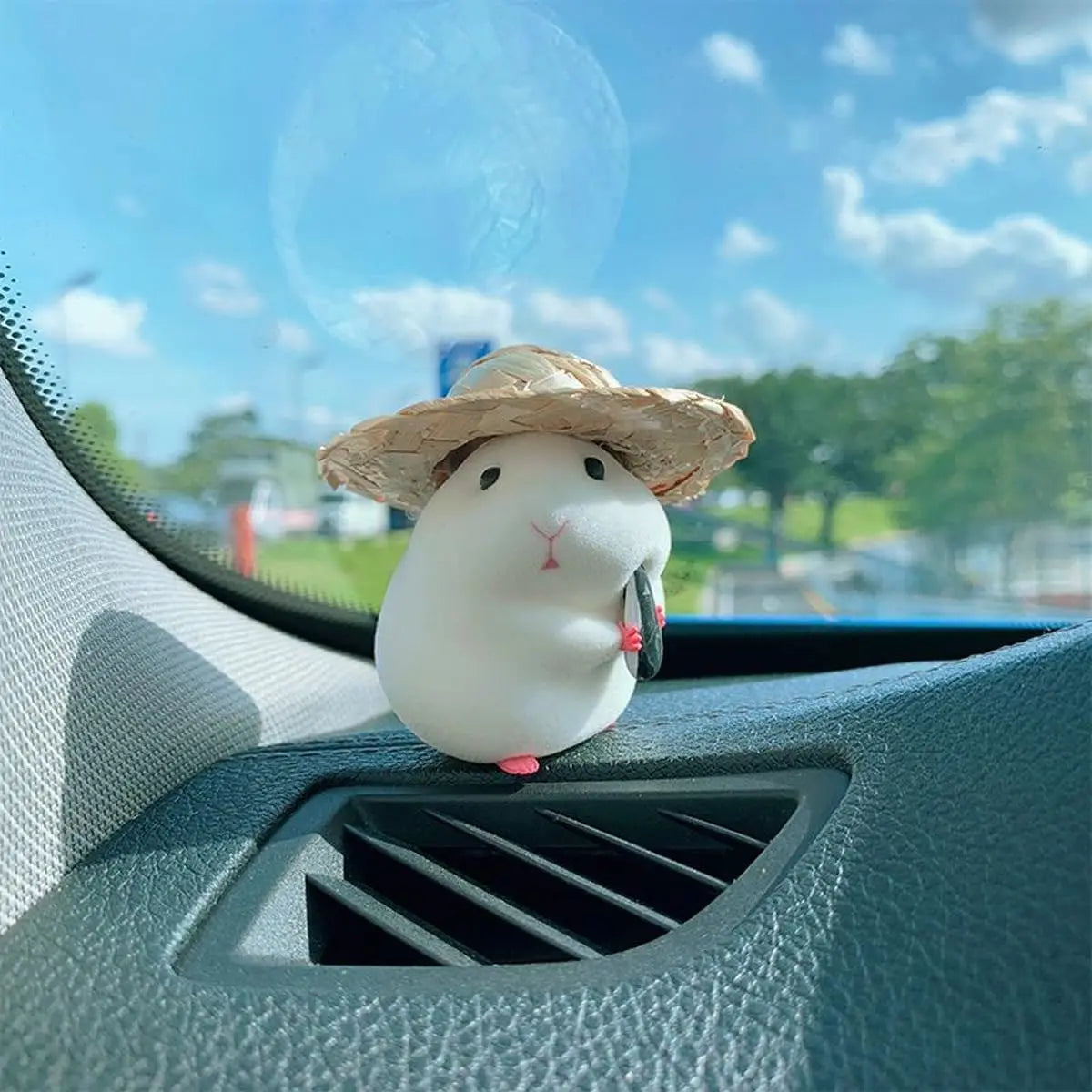 Cute Hamster with Straw Hat Car Ornament,Car Decoration Auto Interior