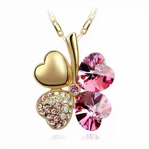 TRPOPSYN Crystal 4 Four Leaf Leaves Clover Pendant Necklaces Lover