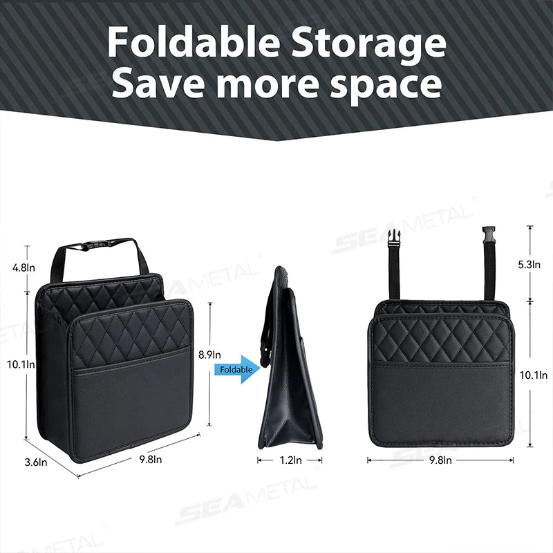 SEAMETAL Car Seat Storage Bag Pu Leather Auto Garbage Bag Hanging