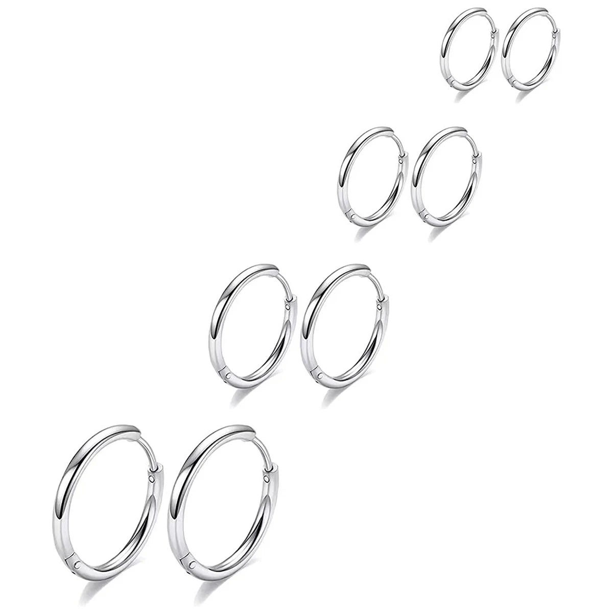 4 Pairs of Stainless Steel Circular Earrings Set, MEN'S AND WOMEN'S
