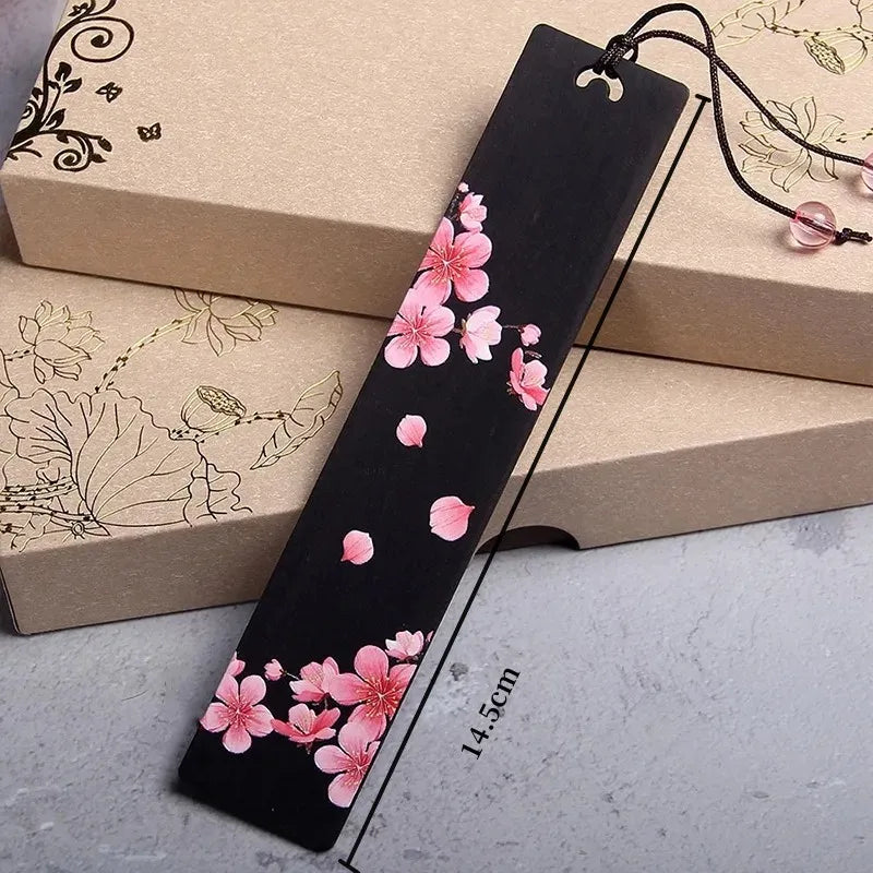 1pc Creative Painted Carved Plum Blossom Sakura Wooden Bookmark School
