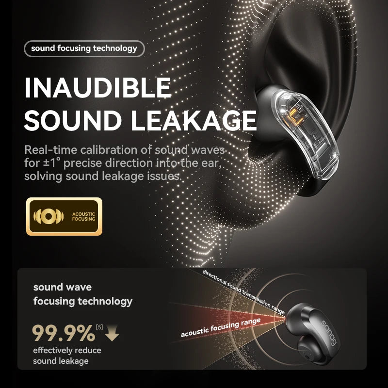 Sanag S9S AI Wireless Earphone OWS Ear Clip Headset Bluetooth 5.4 AI