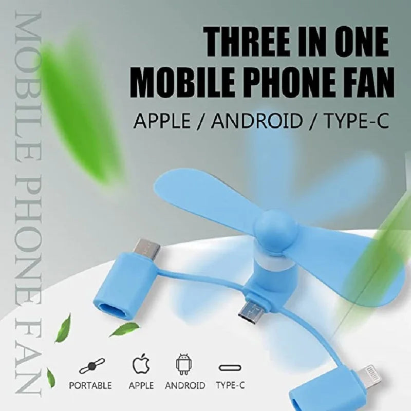 Cell Phone Fan 3-in-1 Mobile Phone Fans Compatible with