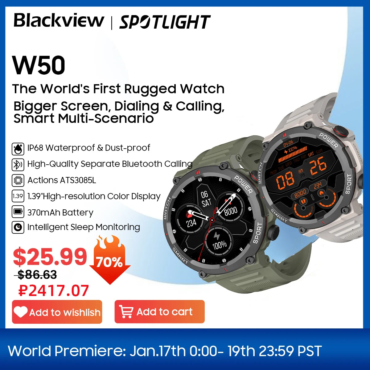 Blackview NEW Smart Watch W50 Waterproof Smart Watch New Version Men
