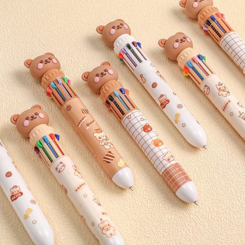 10 Colors Ballpoint Pen Cartoon Bear 0.5mm Colorful Ink Gel Pens