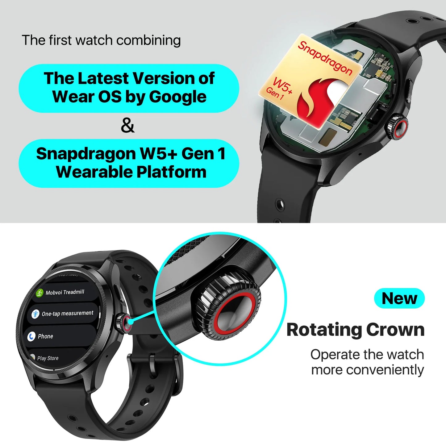 TicWatch Pro 5 Wear OS Smartwatch Built 100+ Sports Modes 5ATM