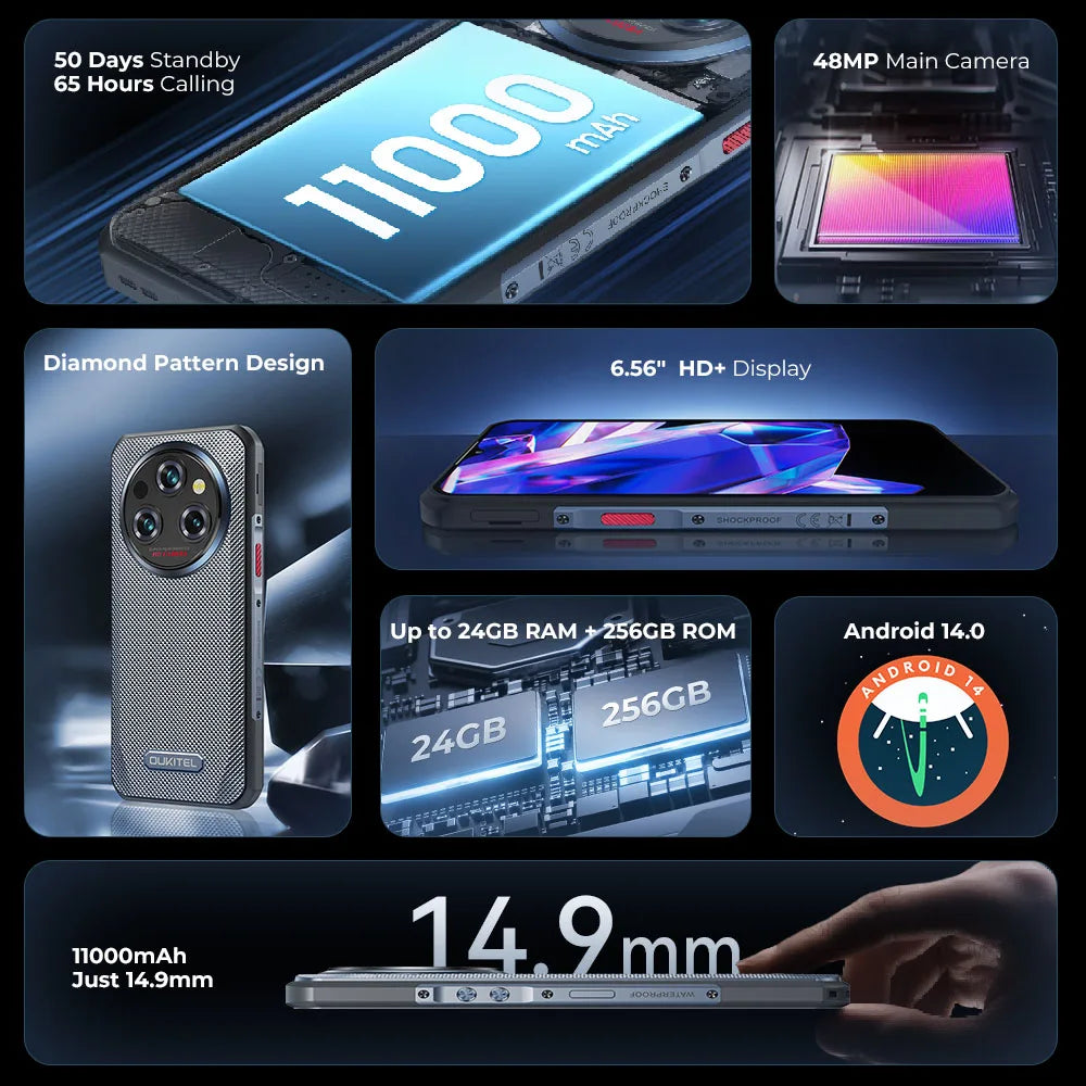 Oukitel WP35 S Rugged Phone 6.56" HD+ 24GB(6+18)+256GB 11000mAh Mobile