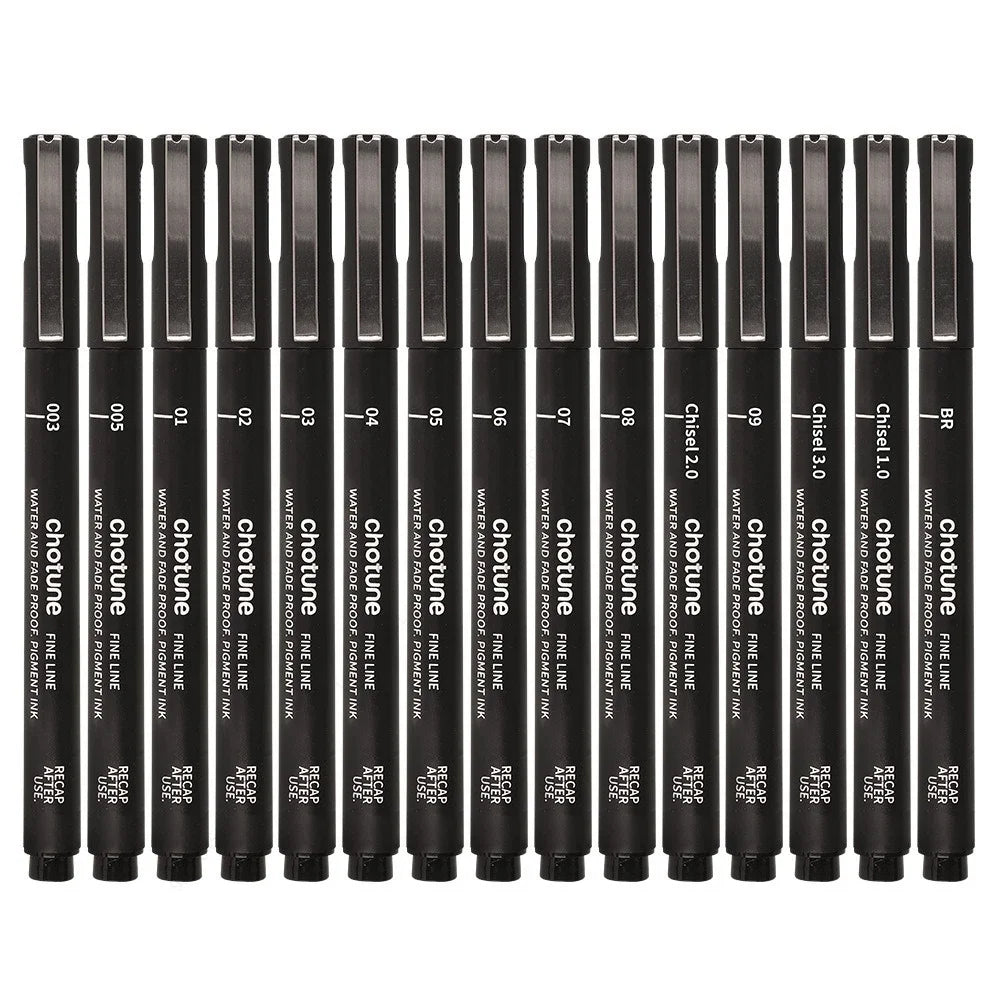Black Micro Pens,15 Sizes,Waterproof Archival Ink,Fine Point Pen for