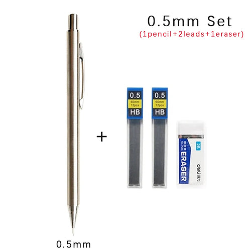 0.3 0.5 0.7 0.9 2.0mm Full Metal Mechanical Pencil Set School Art