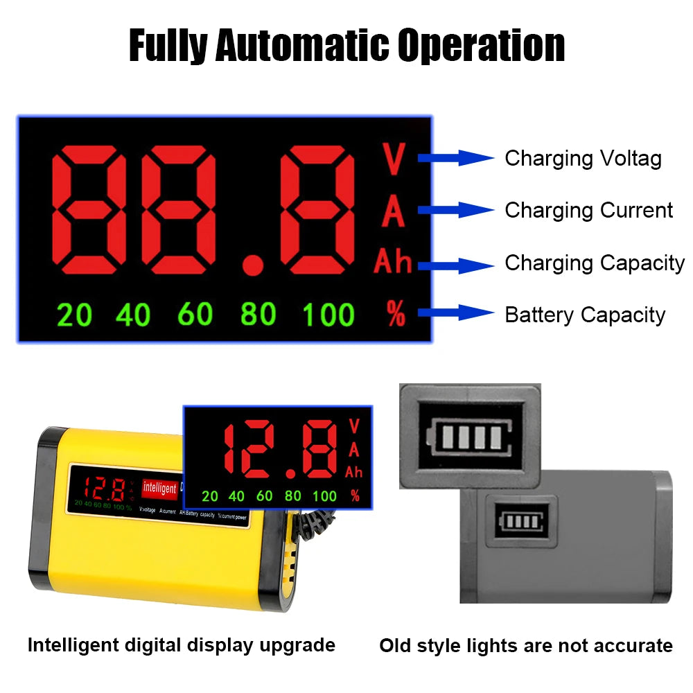 Full Automatic Car Battery Charger Digital LCD Display 2A Fast