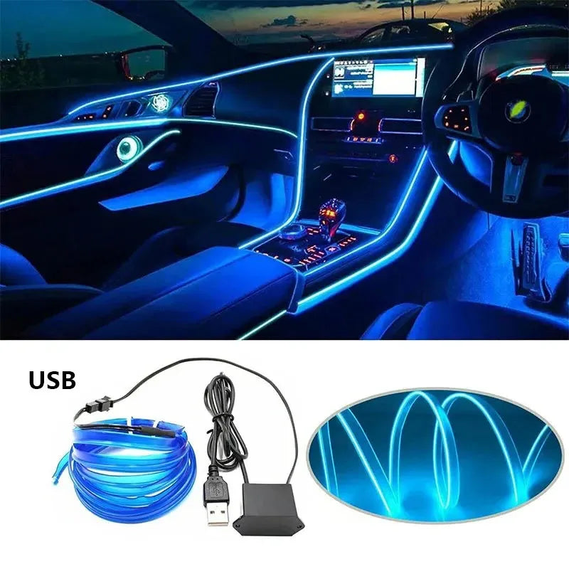 Car Interior Decorative Lamps EL Wiring Neon Strips For Auto DIY Dash