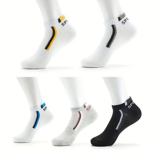 5 Pairs Men Short Socks With Fashionable Versatile Stripes That Absorb