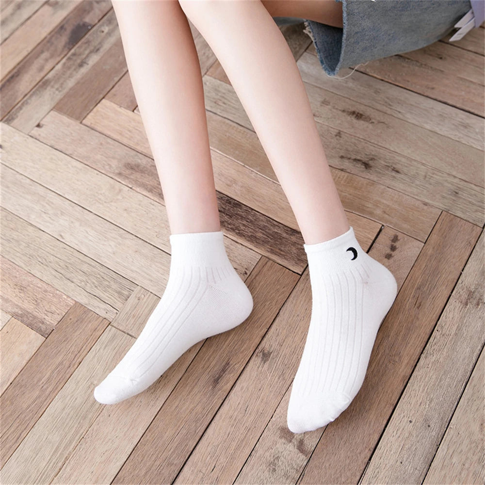 New Cute Embroidery Glitter Love Heart Moon Star Smile Face Socks Soft