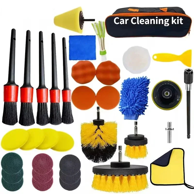 New car cleaning kit scrubber drill detailing brush set air