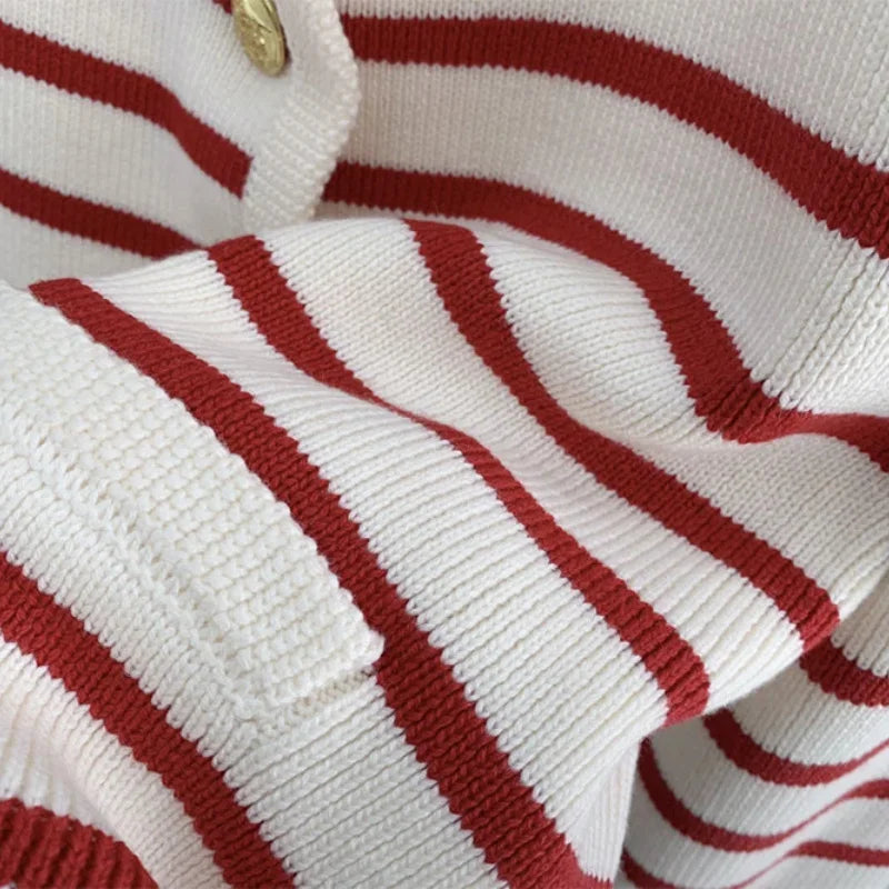Autumn and winter Korean contrasting striped knitted cardigan women's