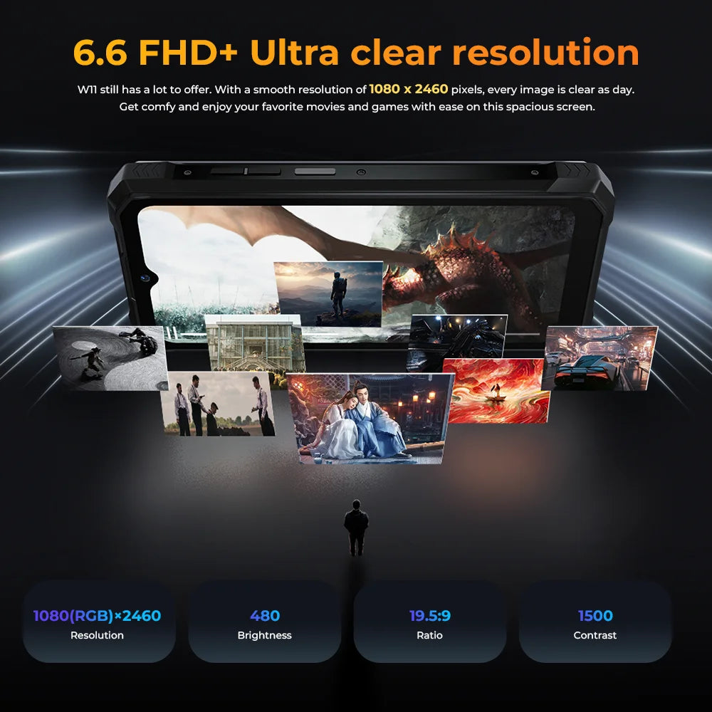 HOTWAV W11 Rugged Phone 280LM Flashlight 6.6'' FHD+ 20800mAh Battery