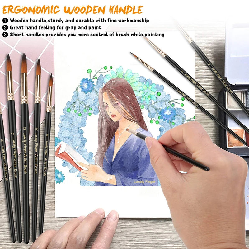 12pcs Paint Brushes Set Professional Paint Brush Round Pointed Tip
