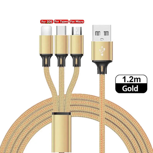 3 IN 1 USB Cable Micro USB Type C Charger Cable Multi Usb Port Fast