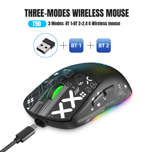 3 Modes Bluetooth Gaming Mouse Rechargeable 2.4G USB Wireless RGB