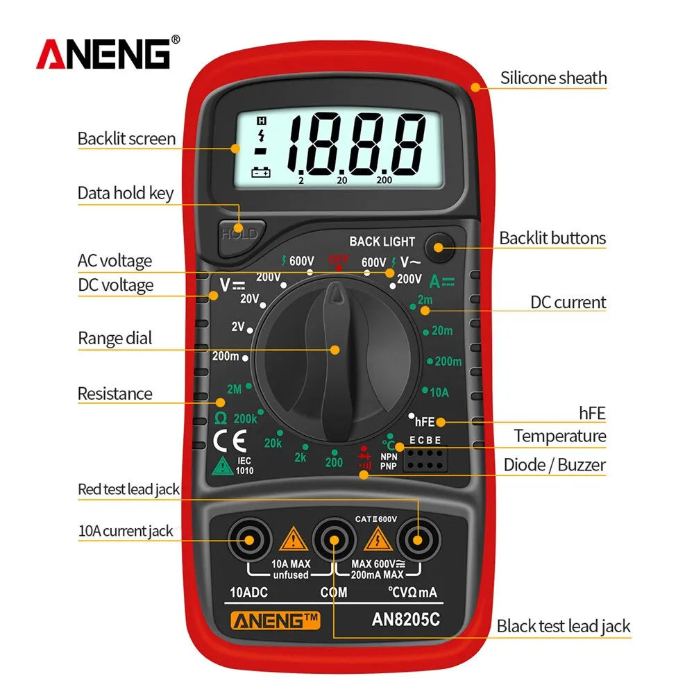 ANENG AN8205C Digital Multimeter AC/DC Ammeter Volt Ohm Multimetro
