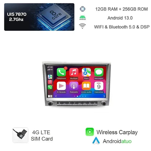 7862 720P Auto Android 13 12G+256G Car Radio GPS Player 4GB Carplay