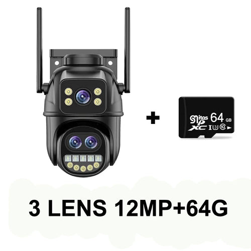 6K 12MP ICSEE Wifi Security Camera 3 Lens Dual Screen 8X Zoom Outdoor