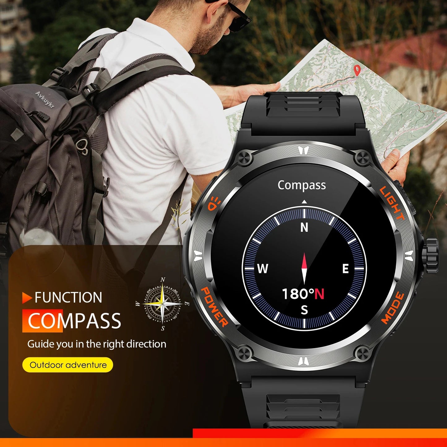 2024 New 1.53-inch outdoor Men Smart Watch 3ATM Waterproof 500Mah B