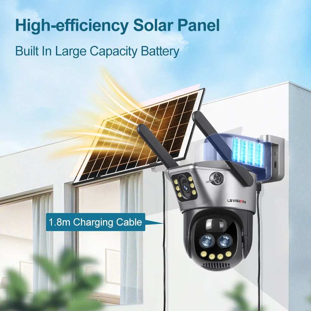 LS VISION 6K 4G Wifi Solar Camera 10x Zoom Three Lens PTZ Outdoor