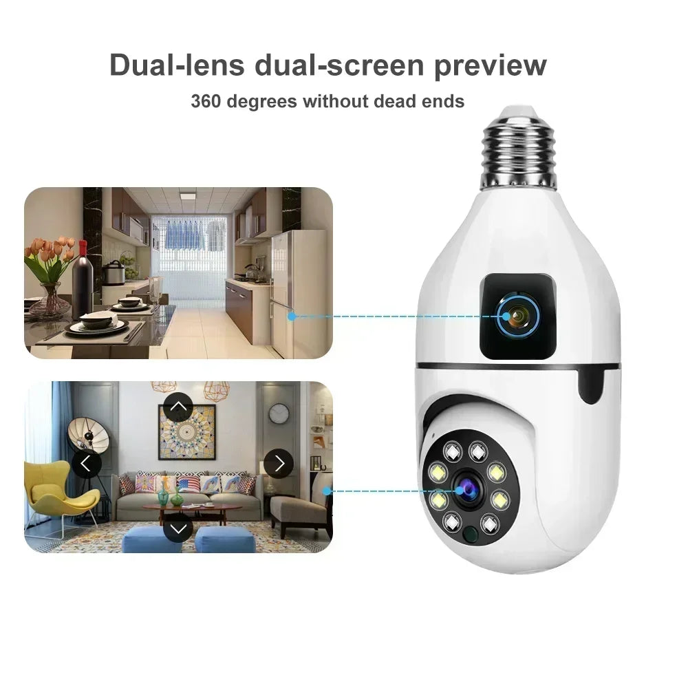 4K 8MP E27 Bulb WIFI Camera Dual Lens Color Night Vision Human