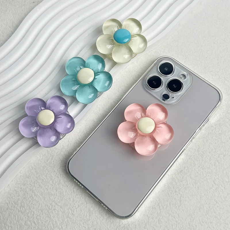 1pc Transparent Resin Candy-Colored Flower Phone Holder Foldable