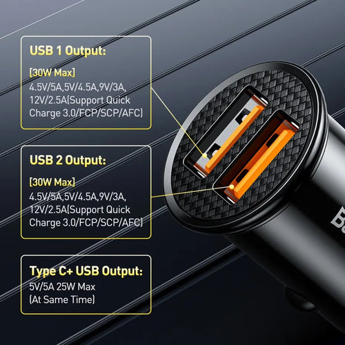 Baseus 30W USB Car Charger Quick Charge 4.0 3.0 FCP SCP USB PD For