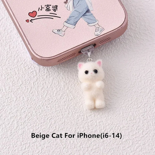 MINISO Resin Plush Cat Phone Dustproof Plug For iPhone Samsung Xiaomi