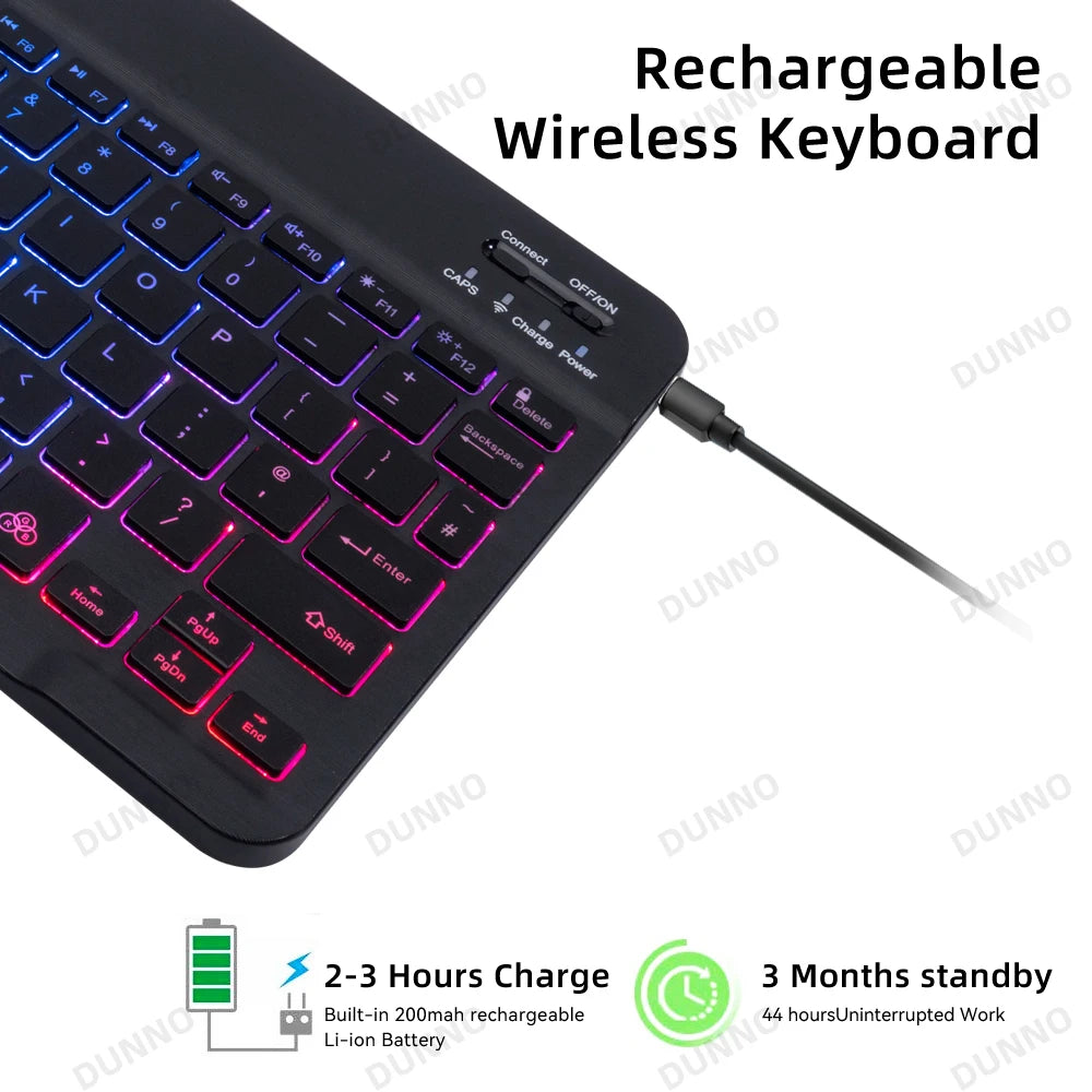 RGB Backlit Keyboard For Tablet iPad Phone PC Android IOS Windows