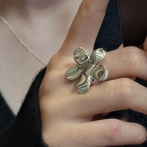 INS Minimalist Silver Color Irregular Wrinkled Surface Finger Rings