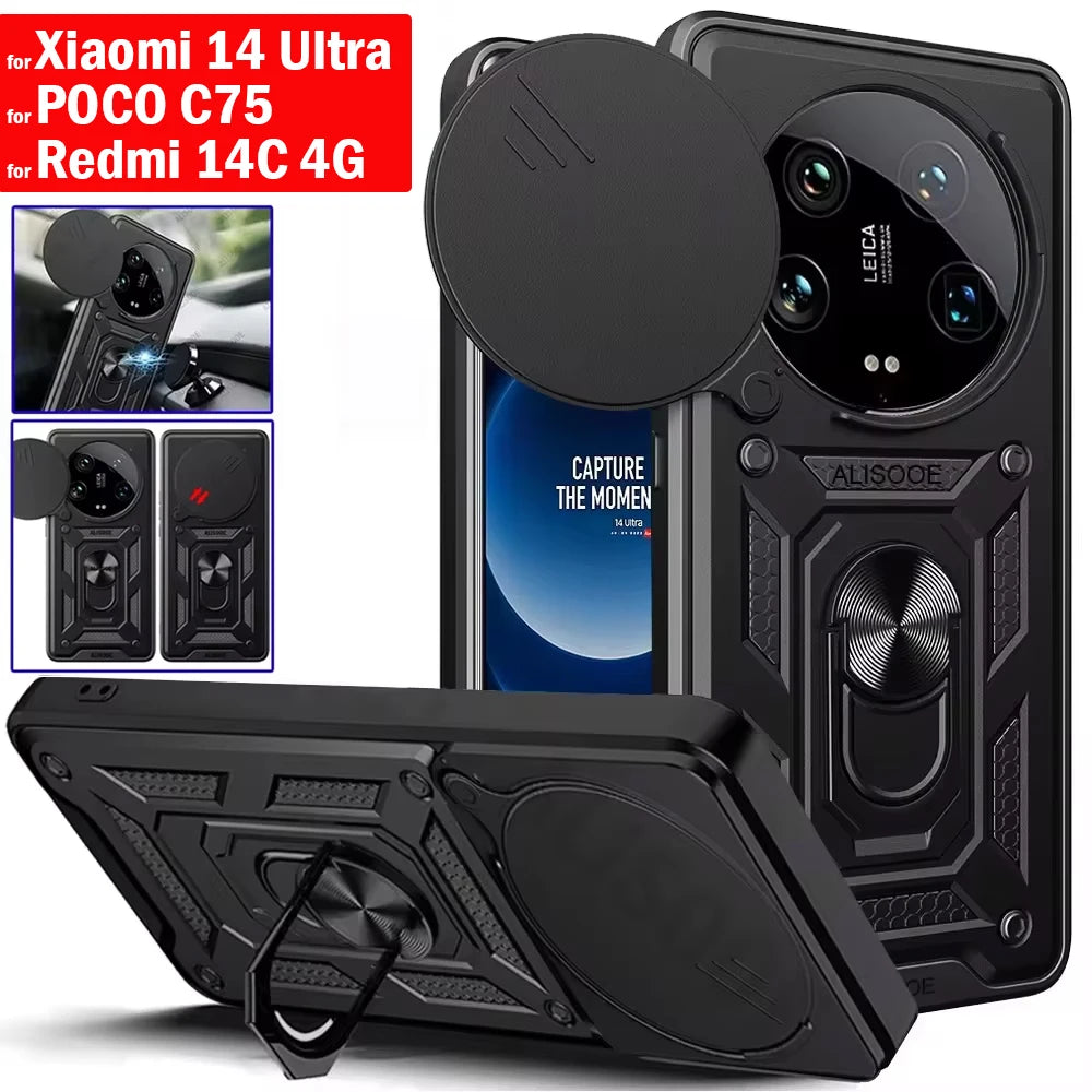 Armor Funda for Xiaomi 14 Ultra Redmi A4 14C 4G POCO C75 Case Slide